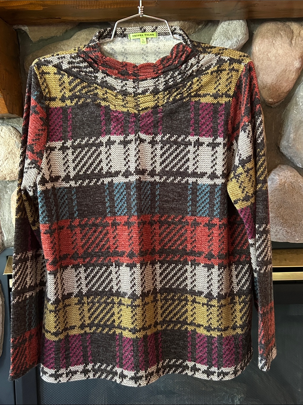 Trisha Tyler Plaid Mock Neck Long Sleeve Sweater, Size M/L, Nwt